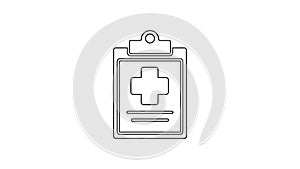 Black line Medical clipboard with clinical record icon isolated on white background. Health insurance form. Prescription