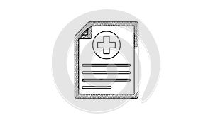 Black line Medical clipboard with clinical record icon isolated on white background. Health insurance form. Prescription