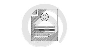 Black line Medical clipboard with clinical record icon isolated on white background. Health insurance form. Prescription