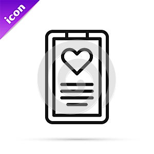 Black line Medical clipboard with clinical record icon isolated on white background. Prescription, medical check marks