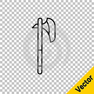 Black line Medieval axe icon isolated on transparent background. Battle axe, executioner axe. Medieval weapon. Vector