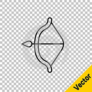 Black line Medieval bow and arrow icon isolated on transparent background. Medieval weapon. Vector