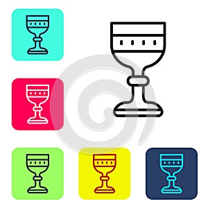 Black line Medieval goblet icon isolated on white background. Set icons in color square buttons. Vector