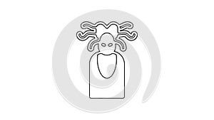 Black line Medusa Gorgon head with snakes greek icon isolated on white background. 4K Video motion graphic animation