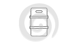 Black line Metal beer keg icon isolated on white background. 4K Video motion graphic animation