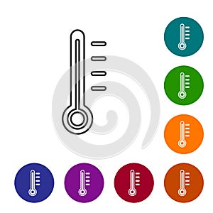Black line Meteorology thermometer measuring icon isolated on white background. Thermometer equipment showing hot or