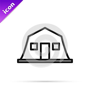 Black line Military barracks station icon isolated on white background. Airstrikes architecture army. Vector