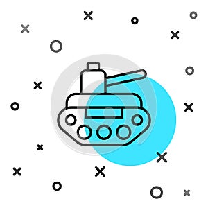 Black line Military tank icon isolated on white background. Random dynamic shapes. Vector