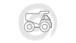 Black line Mining dump truck icon isolated on white background. 4K Video motion graphic animation