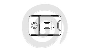 Black line Mobile phone with record frame camera icon isolated on white background. Mobile app application. Photo and