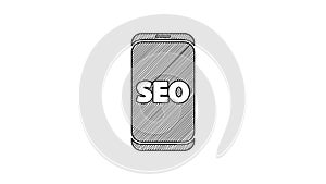 Black line Mobile phone SEO optimization concept icon isolated on white background. 4K Video motion graphic animation