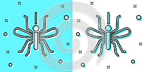 Black line Mosquito icon isolated on green and white background. Random dynamic shapes. Vector