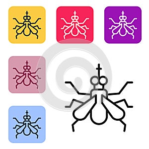 Black line Mosquito icon isolated on white background. Set icons in color square buttons. Vector