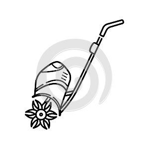 The black line motor cultivator icon. Garden icons. Logo Lineart