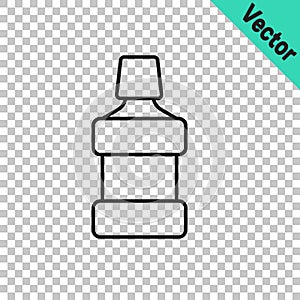 Black line Mouthwash plastic bottle icon isolated on transparent background. Liquid for rinsing mouth. Oralcare