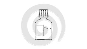 Black line Mouthwash plastic bottle icon isolated on white background. Liquid for rinsing mouth. Oralcare equipment. 4K