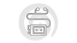 Black line Museum audio guide icon isolated on white background. Headphones for excursions. 4K Video motion graphic