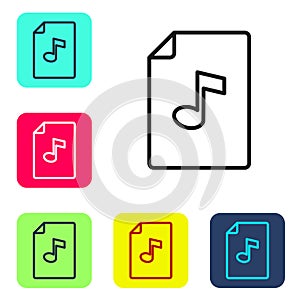 Black line Music book with note icon isolated on white background. Music sheet with note stave. Notebook for musical