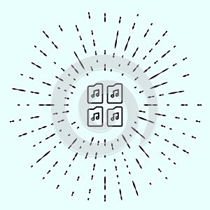 Black line Music file document icon isolated on grey background. Waveform audio file format for digital audio riff files