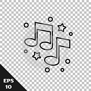 Black line Music note, tone icon isolated on transparent background. Vector