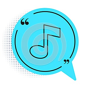 Black line Music note, tone icon isolated on white background. Blue speech bubble symbol. Vector