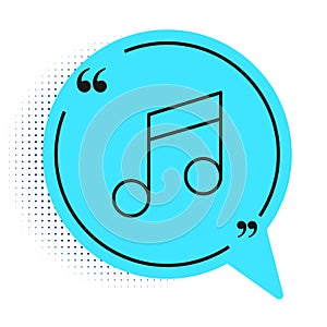 Black line Music note, tone icon isolated on white background. Blue speech bubble symbol. Vector Illustration