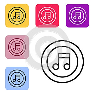 Black line Music note, tone icon isolated on white background. Set icons in color square buttons. Vector