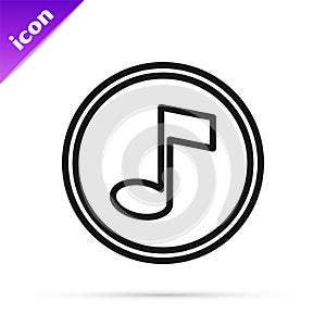 Black line Music note, tone icon isolated on white background. Vector
