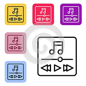 Black line Music player icon isolated on white background. Portable music device. Set icons in color square buttons