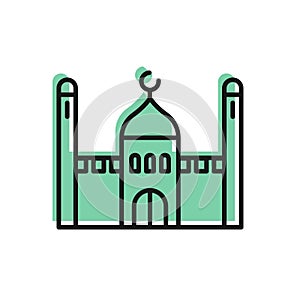 Black line Muslim Mosque icon isolated on white background. Vector Illustration