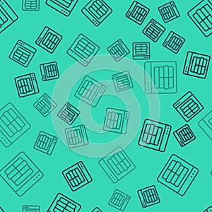 Black line MySQL code icon isolated seamless pattern on green background. HTML Code symbol for your web site design