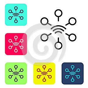 Black line Network icon isolated on white background. Global network connection. Global technology or social network