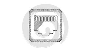 Black line Network port - cable socket icon isolated on white background. LAN, ethernet port sign. Local area connector