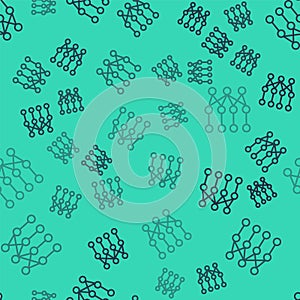 Black line Neural network icon isolated seamless pattern on green background. Artificial intelligence AI. Vector