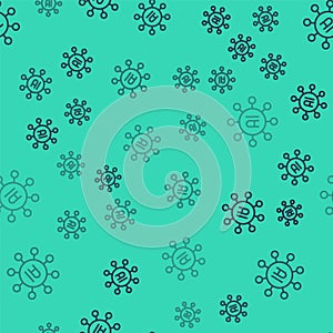 Black line Neural network icon isolated seamless pattern on green background. Artificial intelligence AI. Vector