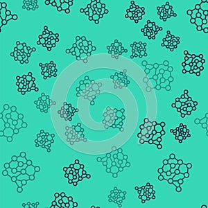 Black line Neural network icon isolated seamless pattern on green background. Artificial intelligence AI. Vector
