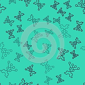 Black line Neural network icon isolated seamless pattern on green background. Artificial intelligence AI. Vector