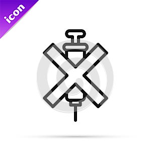 Black line No doping syringe icon isolated on white background. Vector