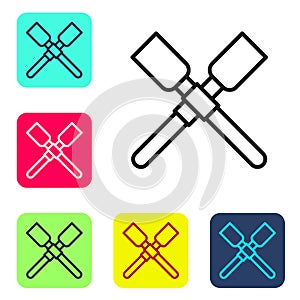 Black line Oars or paddles boat icon isolated on white background. Set icons in color square buttons. Vector