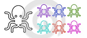 Black line Octopus icon isolated on white background. Set icons colorful. Vector