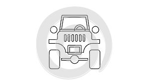 Black line Off road car icon isolated on white background. Jeep sign. 4K Video motion graphic animation