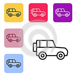 Black line Off road car icon isolated on white background. Set icons in color square buttons. Vector