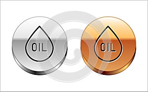 Black line Oil drop icon isolated on white background. Silver-gold circle button. Vector Illustration