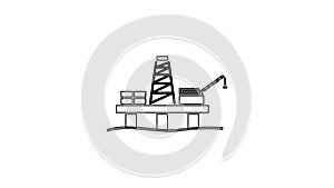 Black line Oil platform in the sea icon isolated on white background. Drilling rig at sea. Oil platform, gas fuel