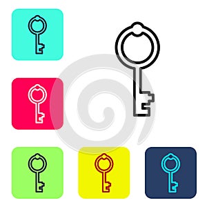 Black line Old key icon isolated on white background. Set icons in color square buttons. Vector