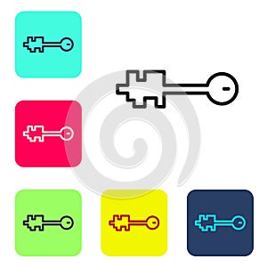 Black line Old key icon isolated on white background. Set icons in color square buttons. Vector