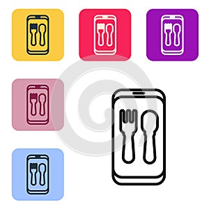 Black line Online ordering and fast food delivery icon isolated on white background. Burger sign. Set icons in color