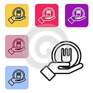 Black line Online ordering and fast food delivery icon isolated on white background. Set icons in color square buttons