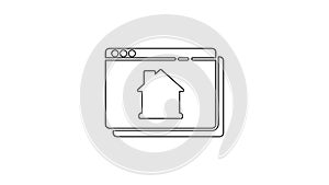 Black line Online real estate house in browser icon isolated on white background. Home loan concept, rent, buy, buying a