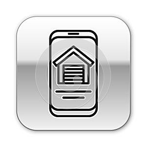 Black line Online real estate house on smartphone icon isolated on white background. Home loan concept, rent, buy